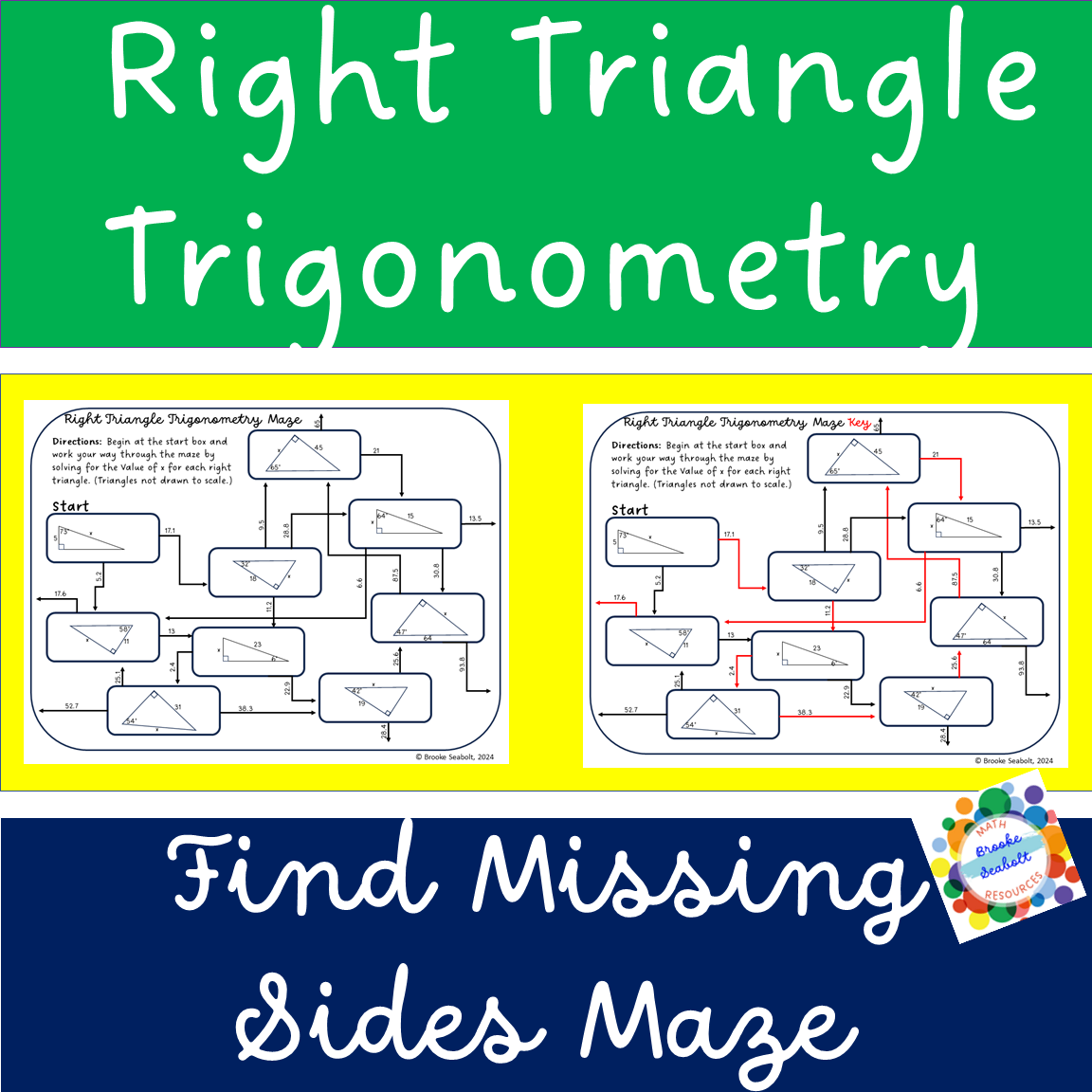 Right Triangle Trigonometry SOH CAH TOA Maze Find Missing Angle Classful