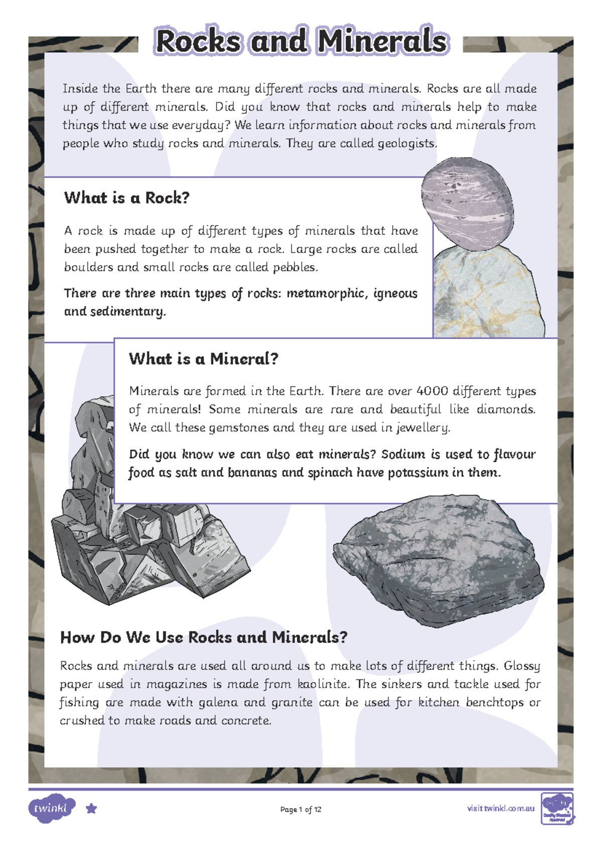 Minerals Reading Comprehension Worksheets Pdf