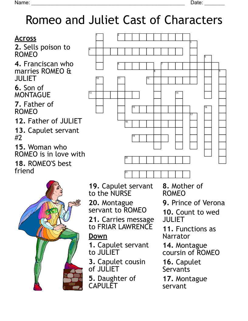 Romeo And Juliet Worksheet WordMint