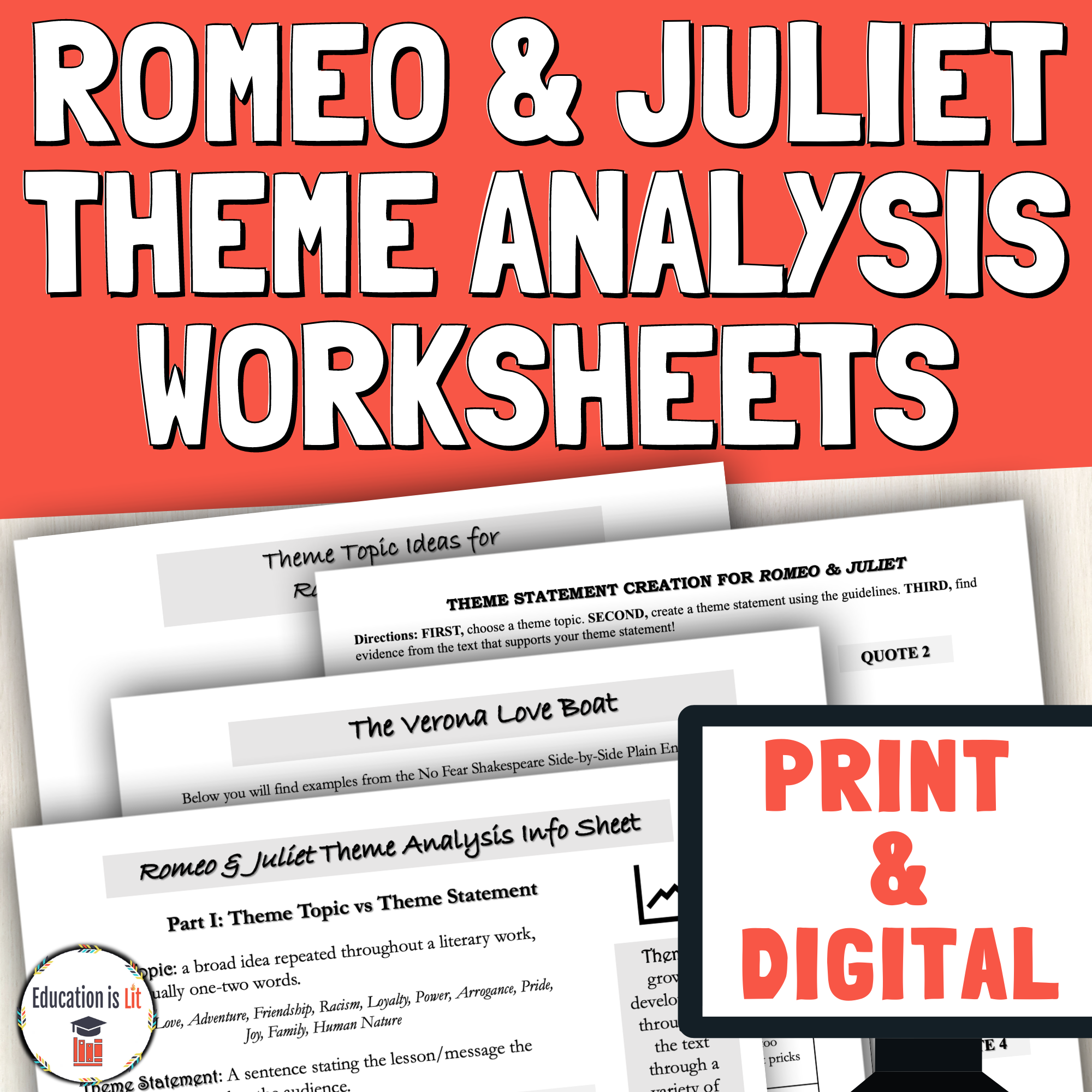 Romeo U0026 Juliet Theme Analysis Worksheets