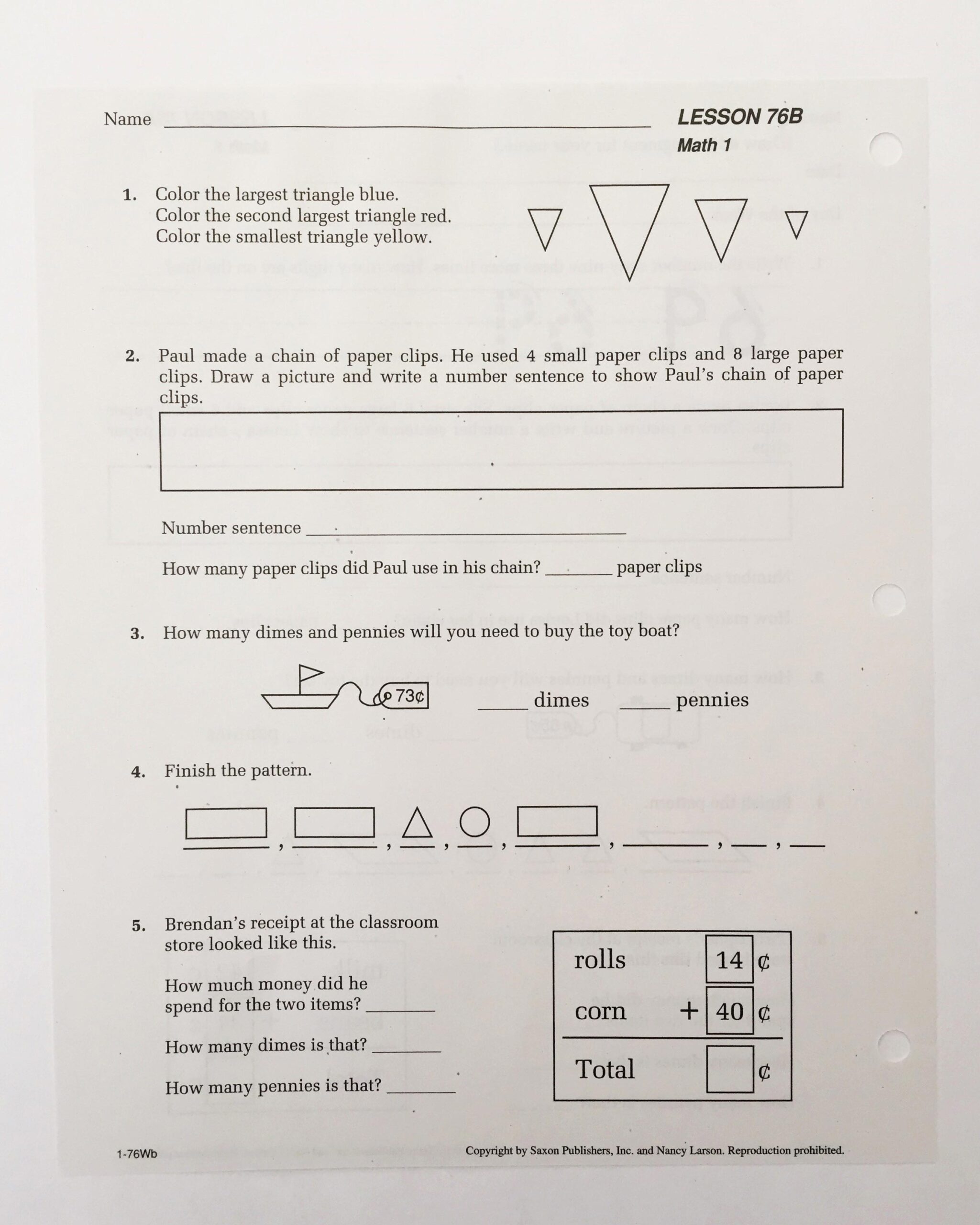 Saxon Math Kindergarten Free Worksheets