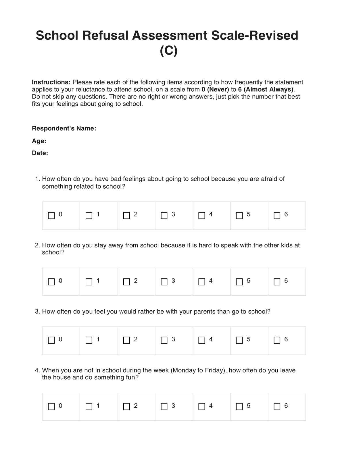 School Refusal Assessment Scale SRAS R U0026 Example Free PDF Download School Refusal Assessment Scale SRAS R U0026 Example Free PDF Download