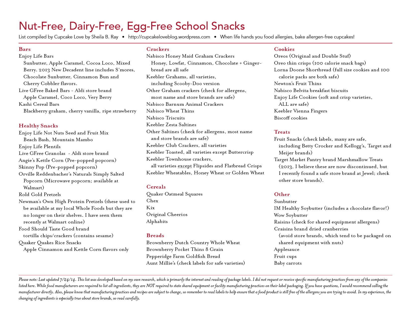 School Snacks Nut Free Dairy Free Egg Free Cupcake Love