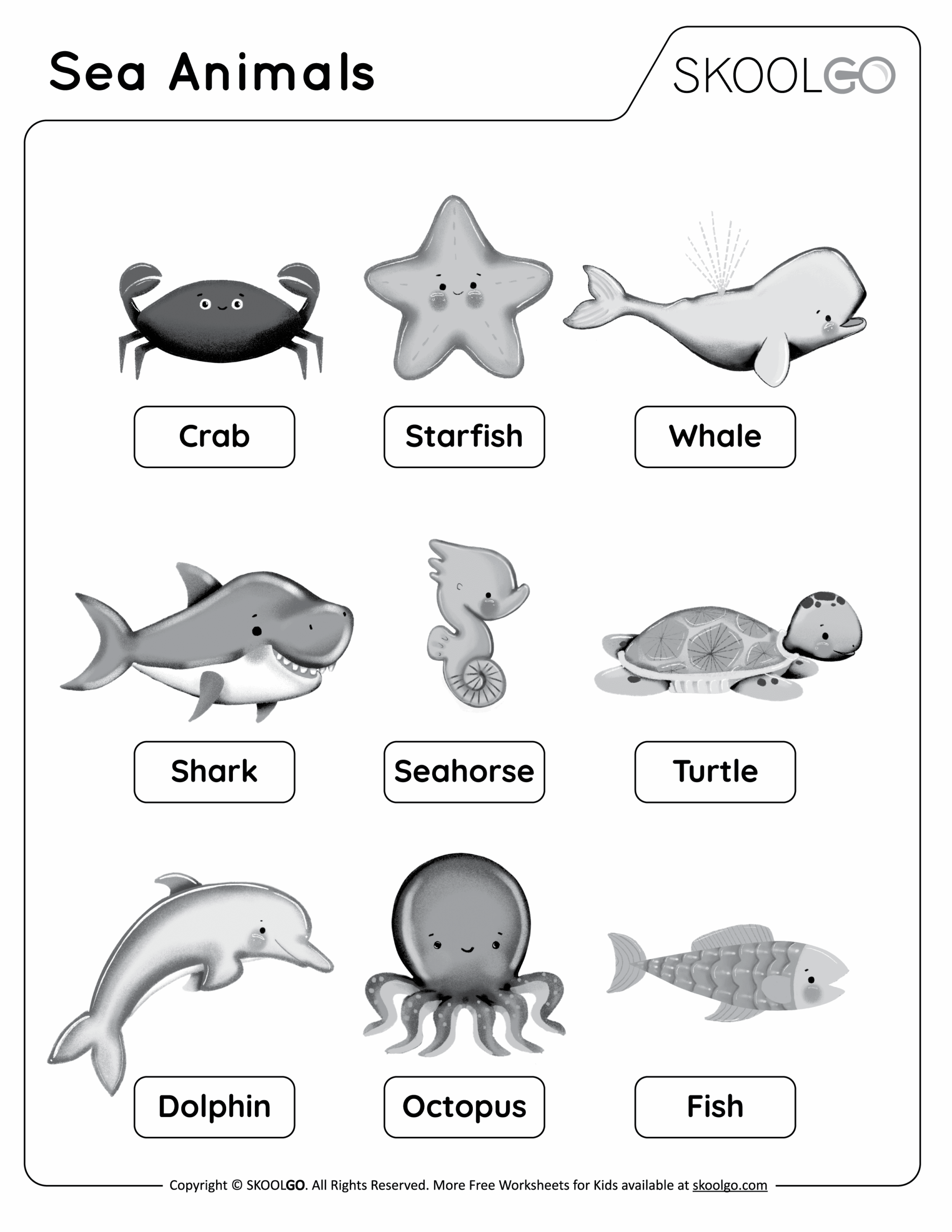 Sea Animals Free Worksheet SKOOLGO Sea Animals Free Worksheet SKOOLGO