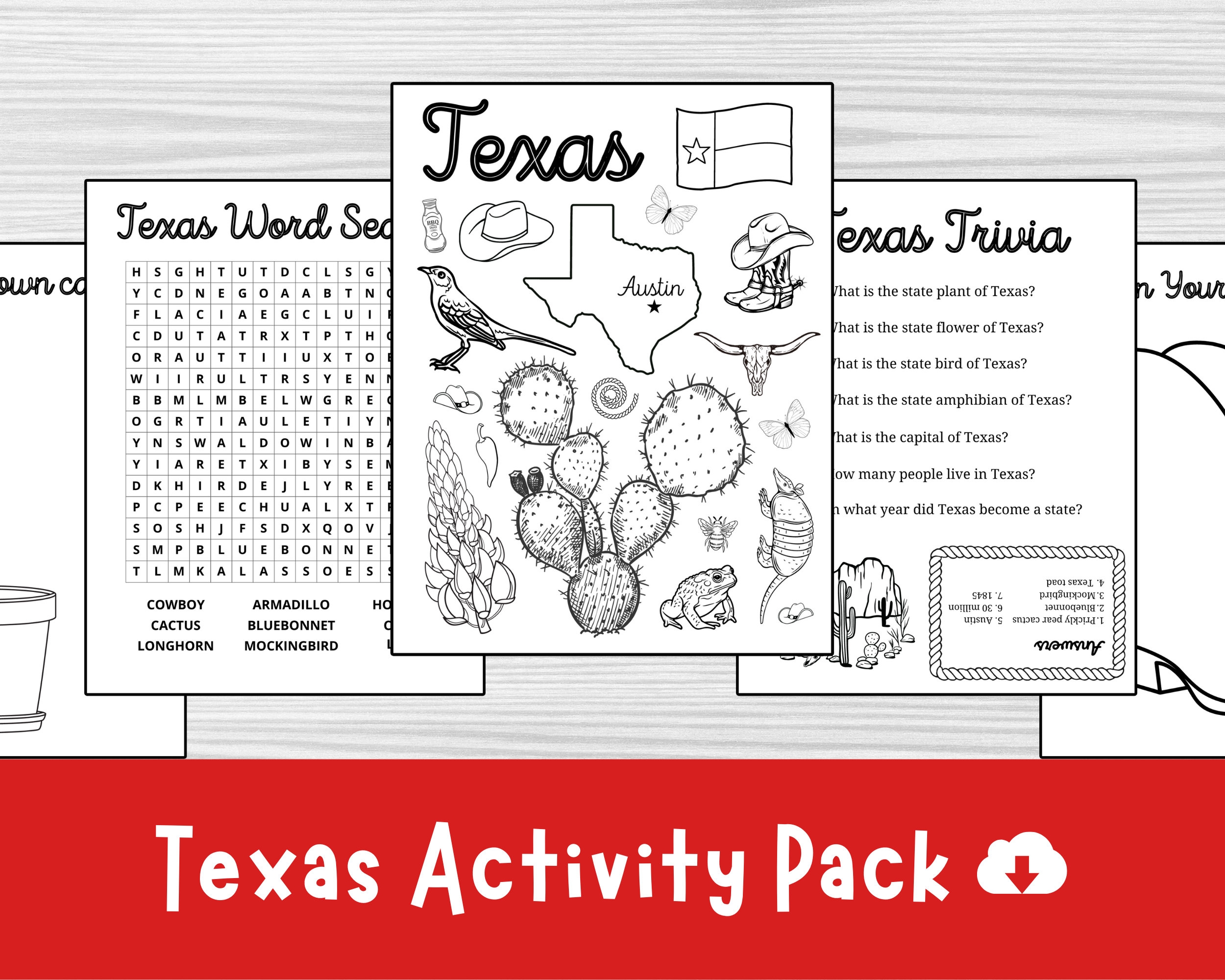 Set Of 5 Texas Activity Pages Texas State Symbols Texas Activity Pages Texas Printable US State Unit 4th Grade Worksheet Etsy Ireland