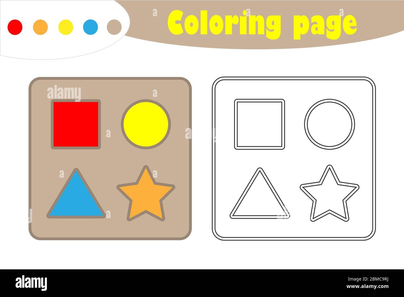 Shape Puzzle In Cartoon Style Coloring Page Education Paper Game 