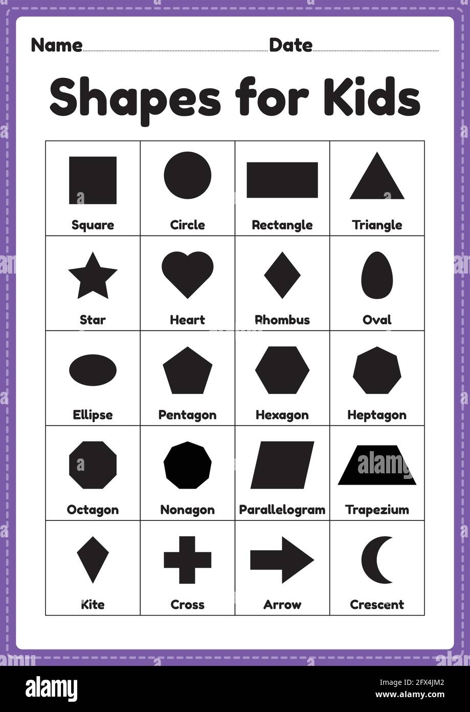 Shapes For Preschool And Kindergarten Kids To Learn Basic Symbols For Educational Activities In A Printable Page Stock Vector Image U0026 Art Alamy