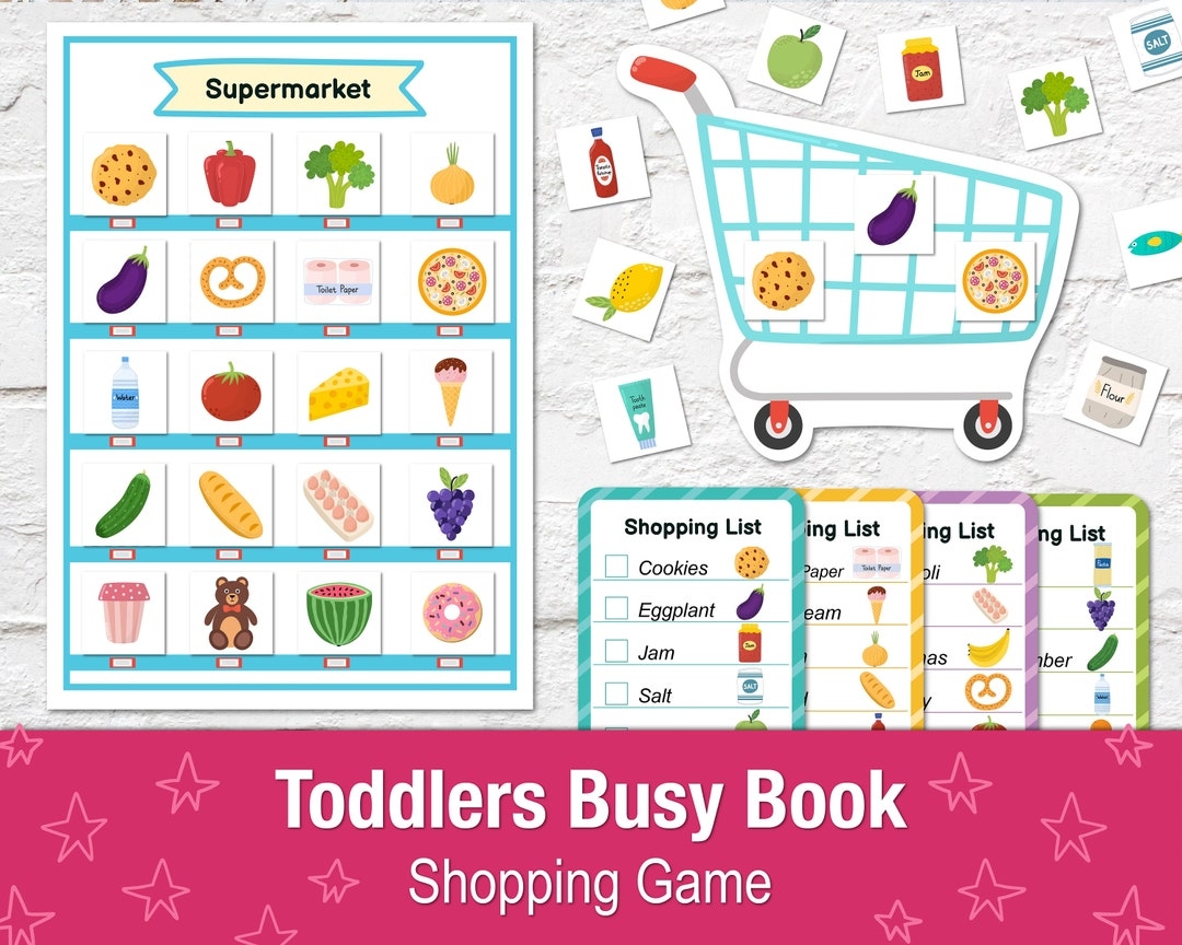 Shopping Busy Book Printable Game For Toddlers Grocery Activity Worksheet Busy Bag For Kids Preschool File Folder Game Shopping List Etsy