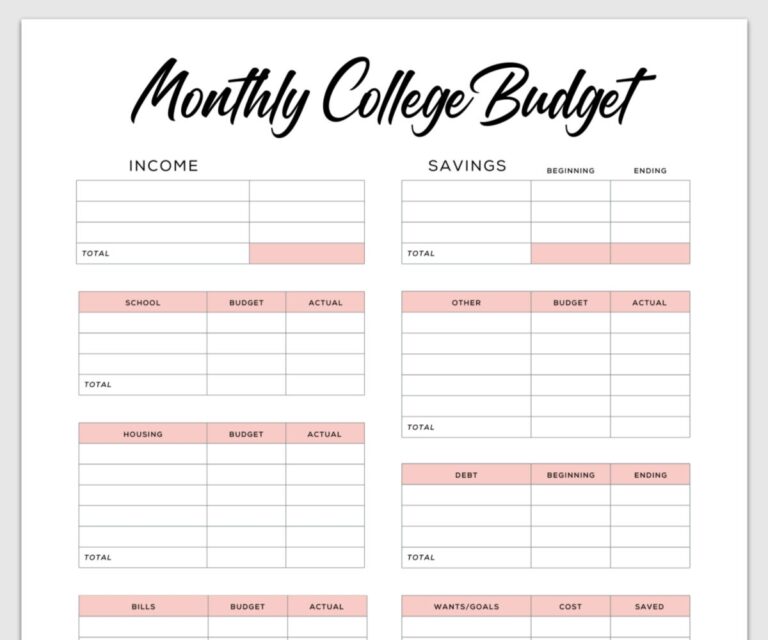 Simple Budget Template For College Students Free PDF