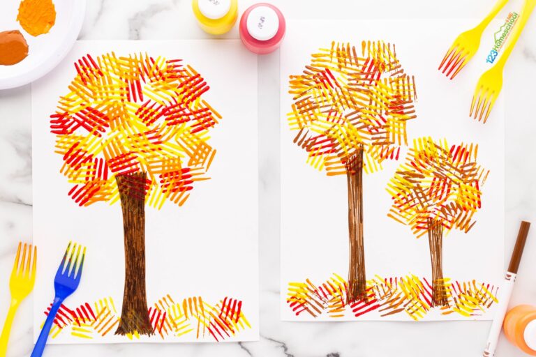 Simple Fork Painted Fall Tree Craft For Preschool