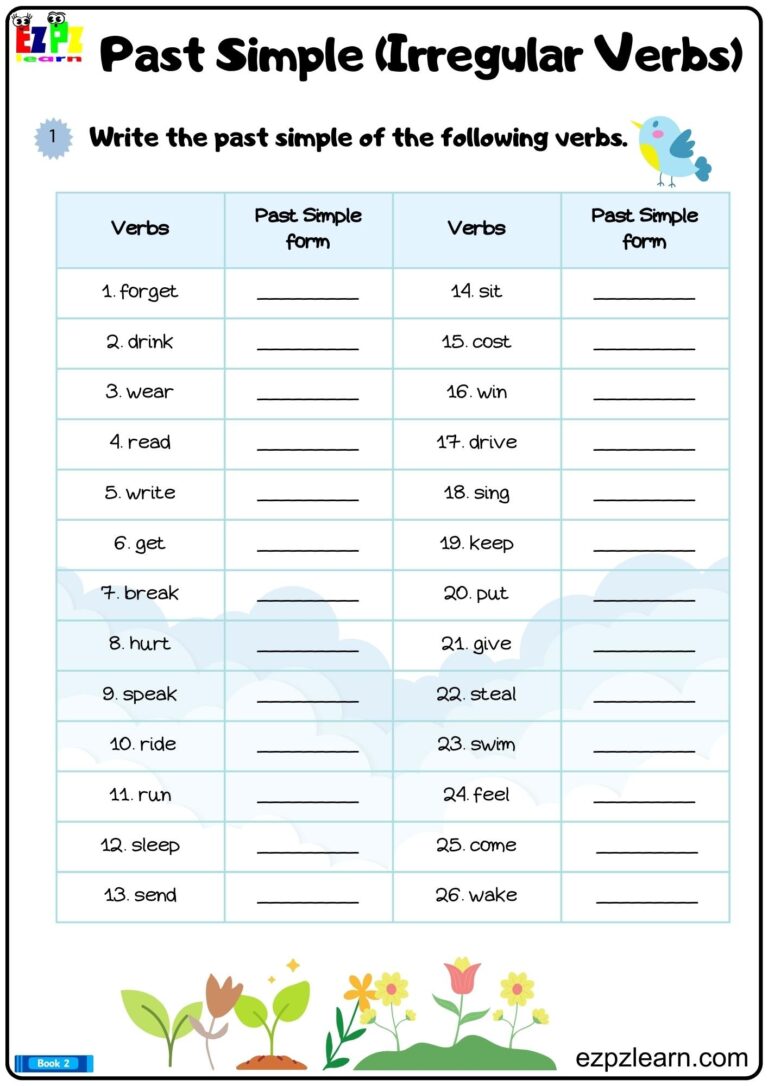Simple Past Irregular Verbs Write The Verbs Printable PDF Worksheet Part 1 Ezpzlearn