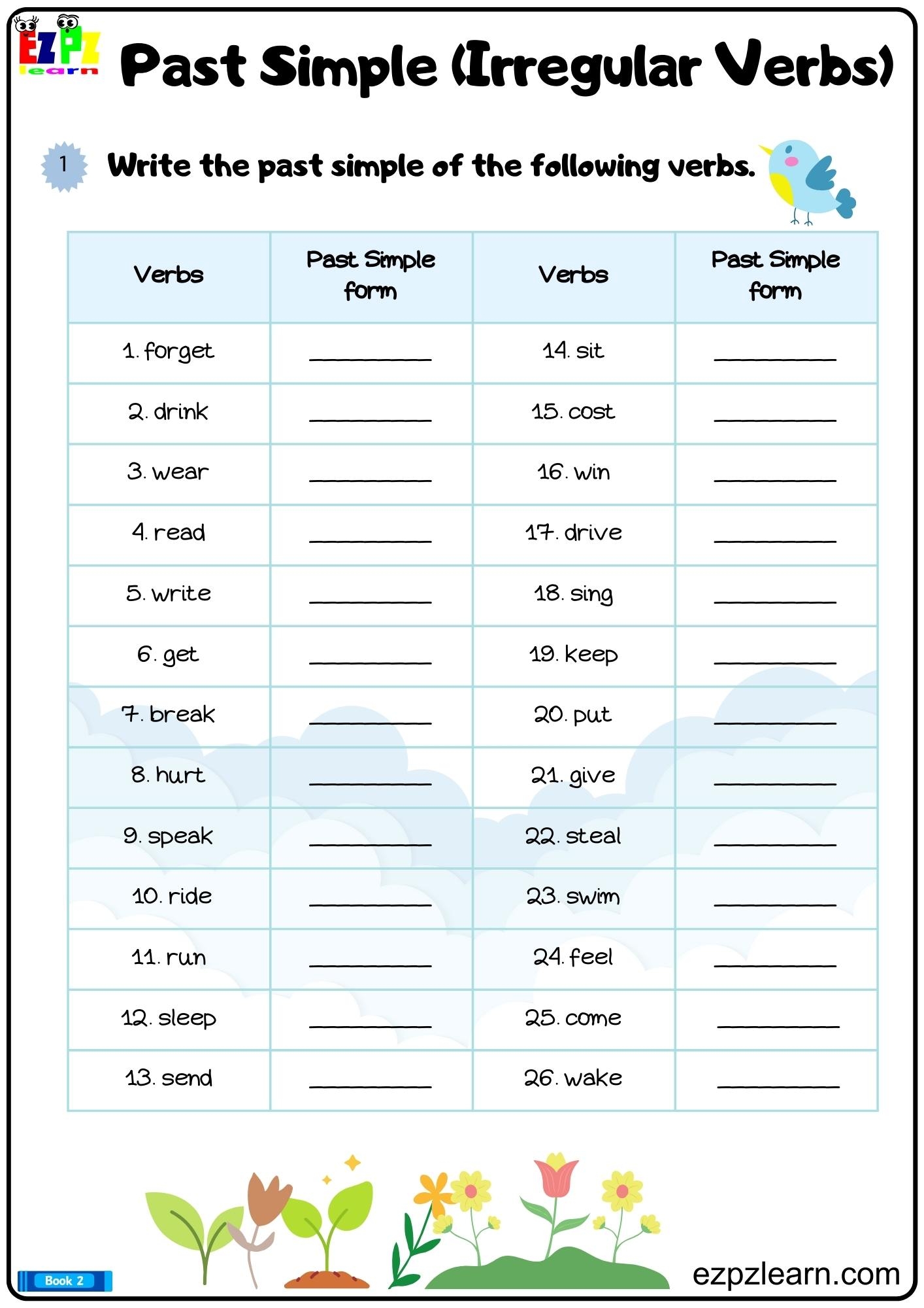 Simple Past Irregular Verbs Write The Verbs Printable PDF Worksheet Part 1 Ezpzlearn Simple Past Irregular Verbs Write The Verbs Printable PDF Worksheet Part 1 Ezpzlearn