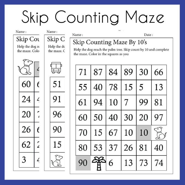 Skip Counting Maze By 2s 5s 10s 3s 7s Worksheets printable PDF Download Grade Levels 1st 3rd Homeschool Etsy UK