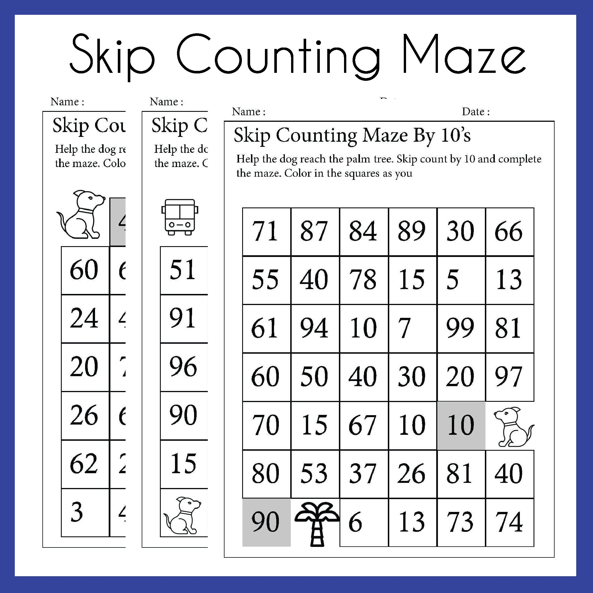 Skip Counting Maze By 2s 5s 10s 3s 7s Worksheets printable PDF Download Grade Levels 1st 3rd Homeschool Etsy UK