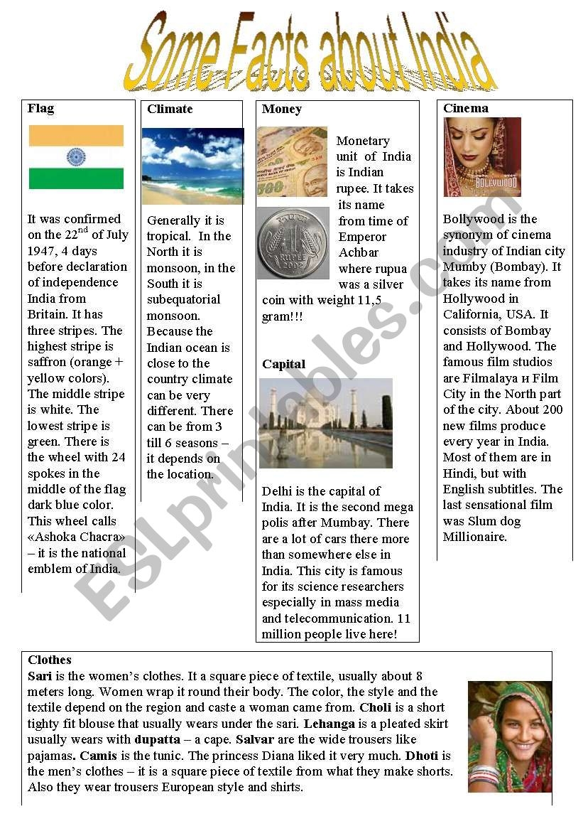 Some Facts About India ESL Worksheet By Croussan