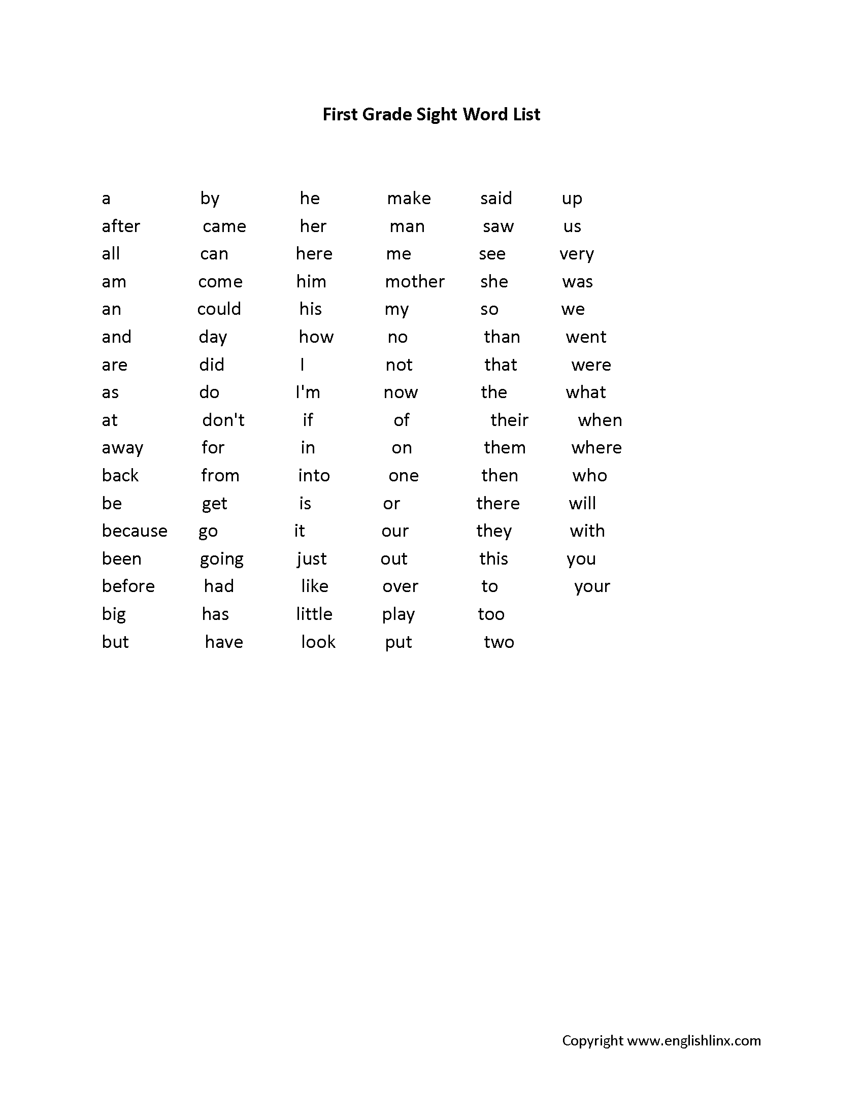 Free 1st Grade Spelling Worksheets Printable