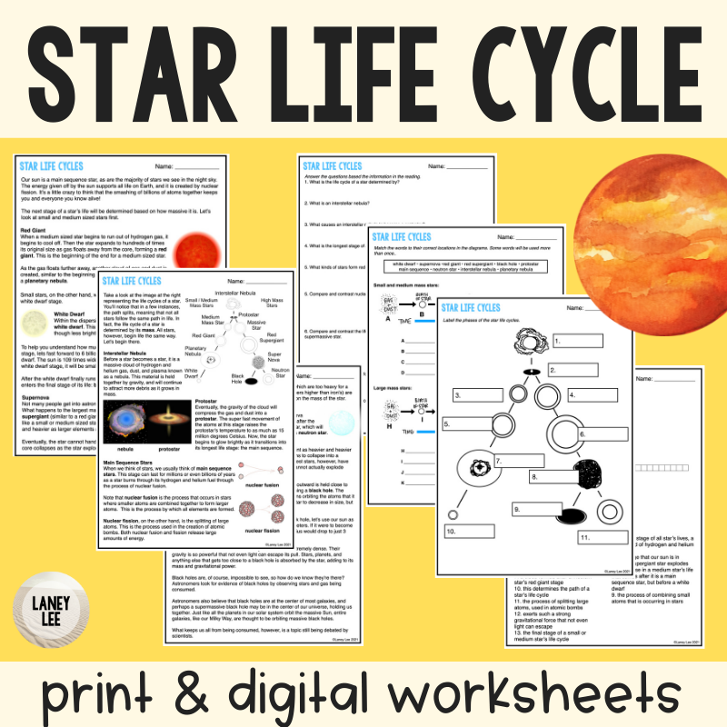Star Life Cycles Reading Comprehension Worksheets Laney Lee Star Life Cycles Reading Comprehension Worksheets Laney Lee