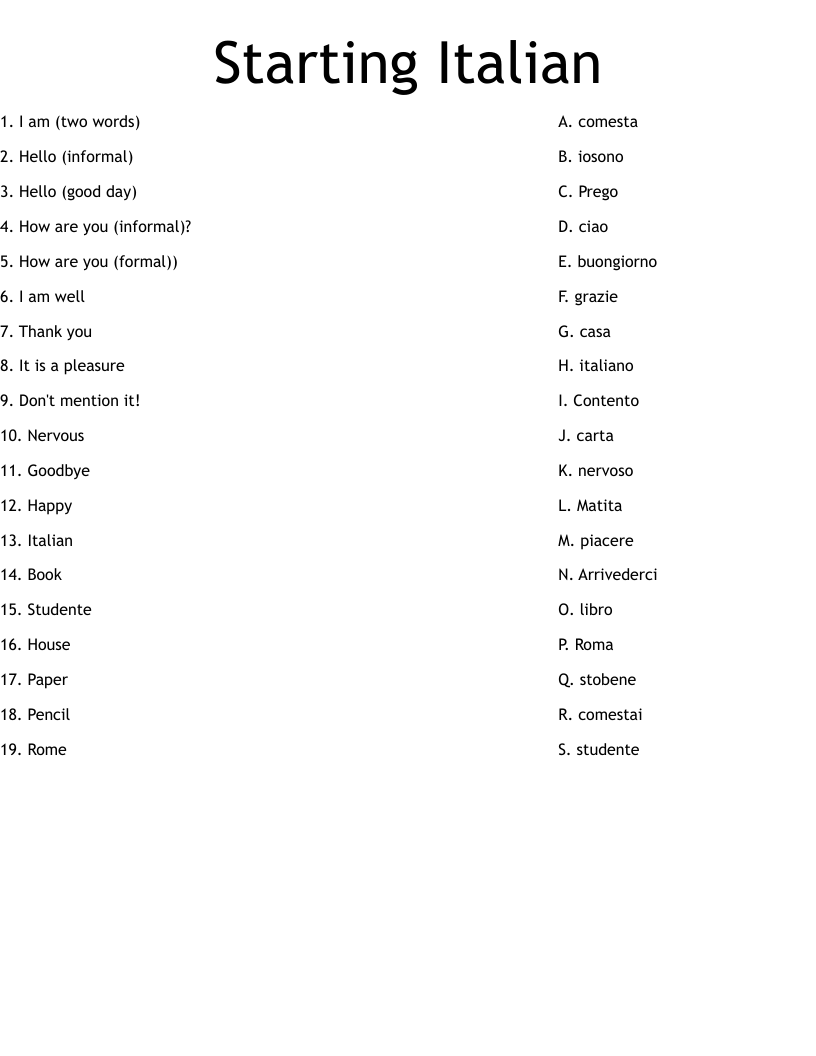 Starting Italian Worksheet WordMint Worksheets Library Starting Italian Worksheet WordMint Worksheets Library