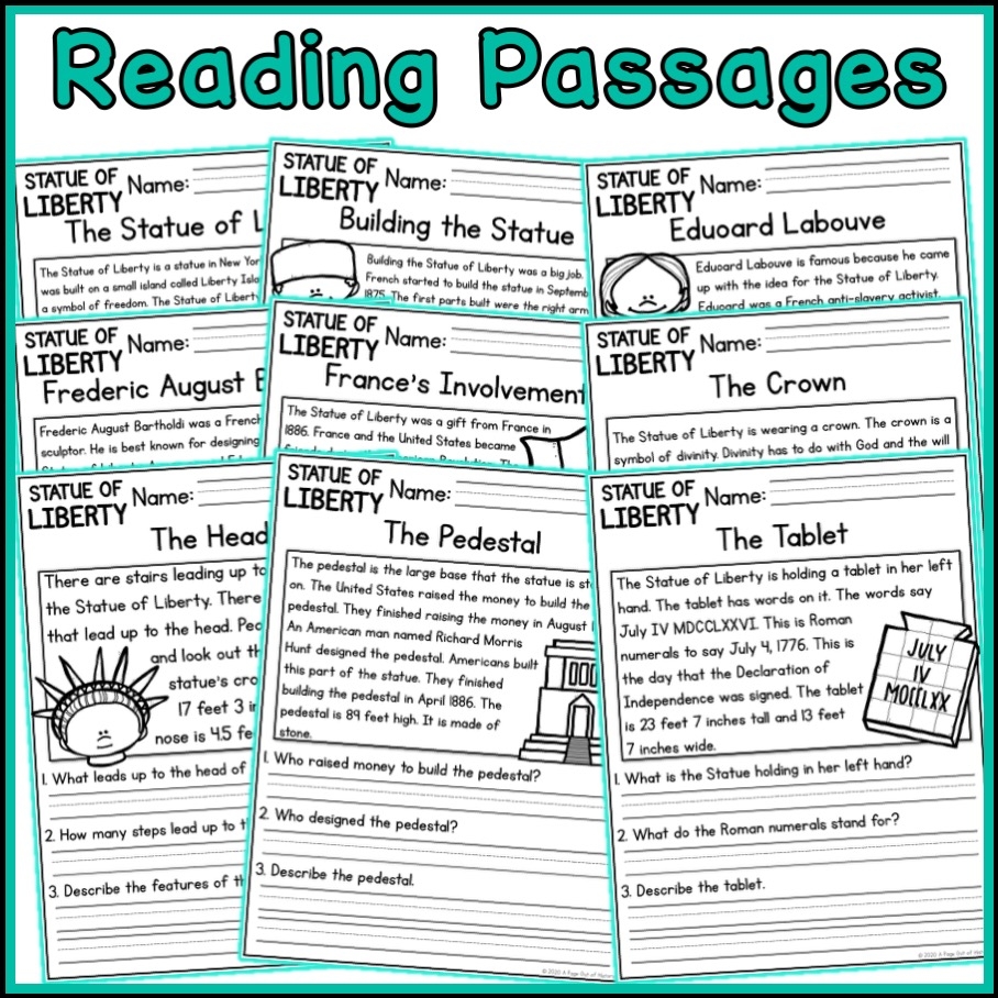Statue Of Liberty Reading Comprehension Worksheets Statue Of Liberty Reading Comprehension Worksheets