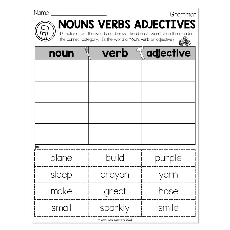 Sub Plans End Of Year Grammar Nouns Verbs Adjectives Lucky Worksheets Library