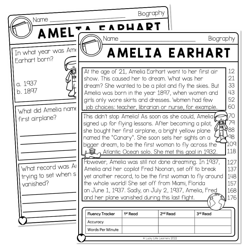 Sub Plans End Of Year Reading Passage Amelia Earhart On Level Lucky Little Learners