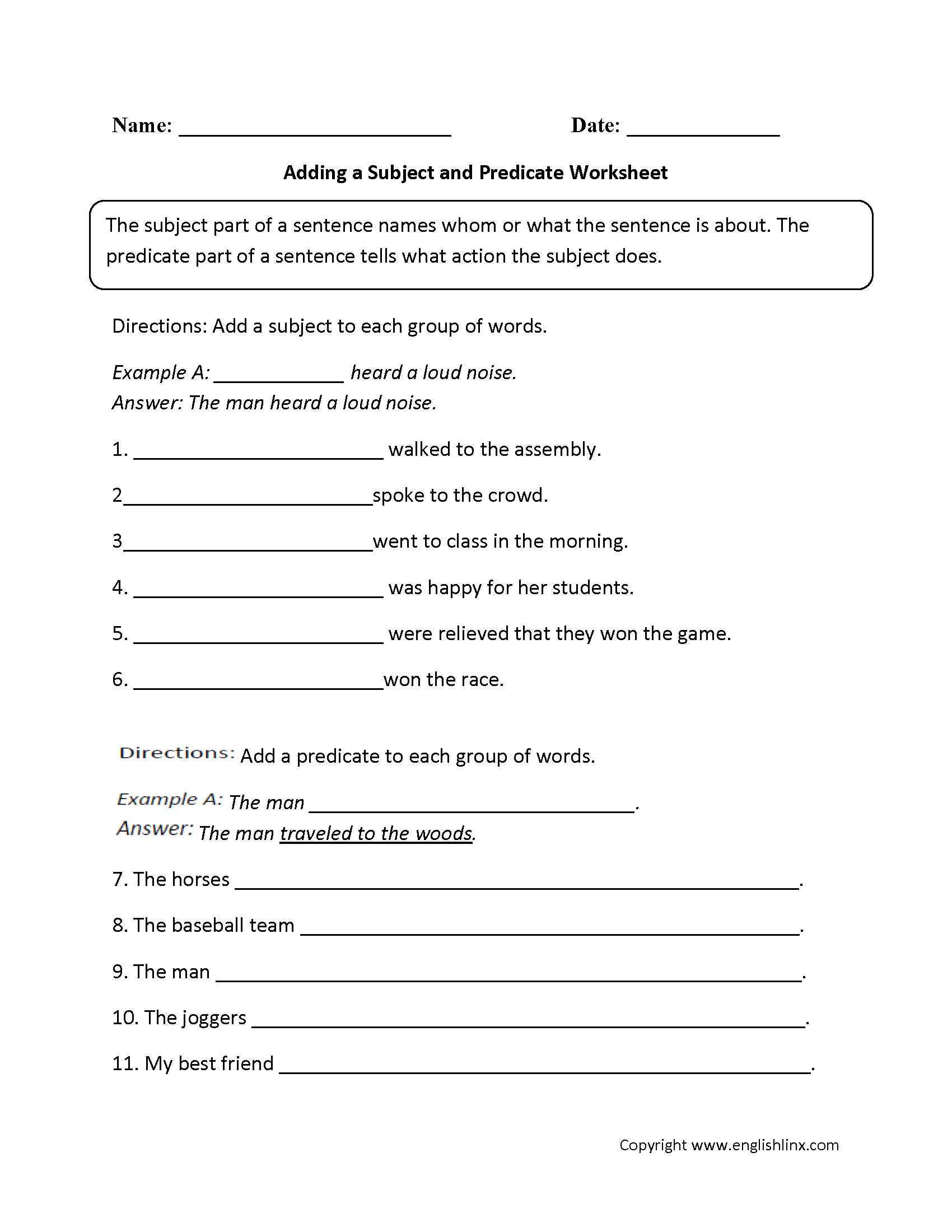 Subject And Predicate Worksheets Adding A Subject And Predicate Worksheet Subject And Predicate Worksheets Adding A Subject And Predicate Worksheet