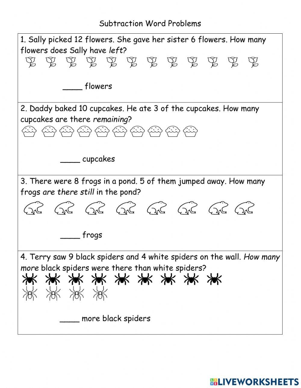 Subtraction Word Problems Online Activity For Kindergarten Live Worksheets Library Subtraction Word Problems Online Activity For Kindergarten Live Worksheets Library