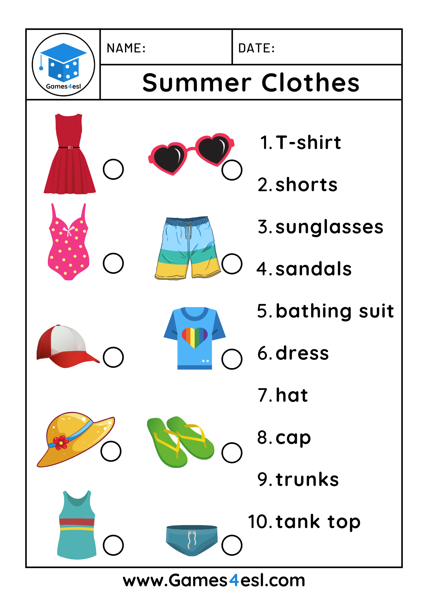 Summer Clothes Worksheets Games4esl Summer Clothes Worksheets Games4esl