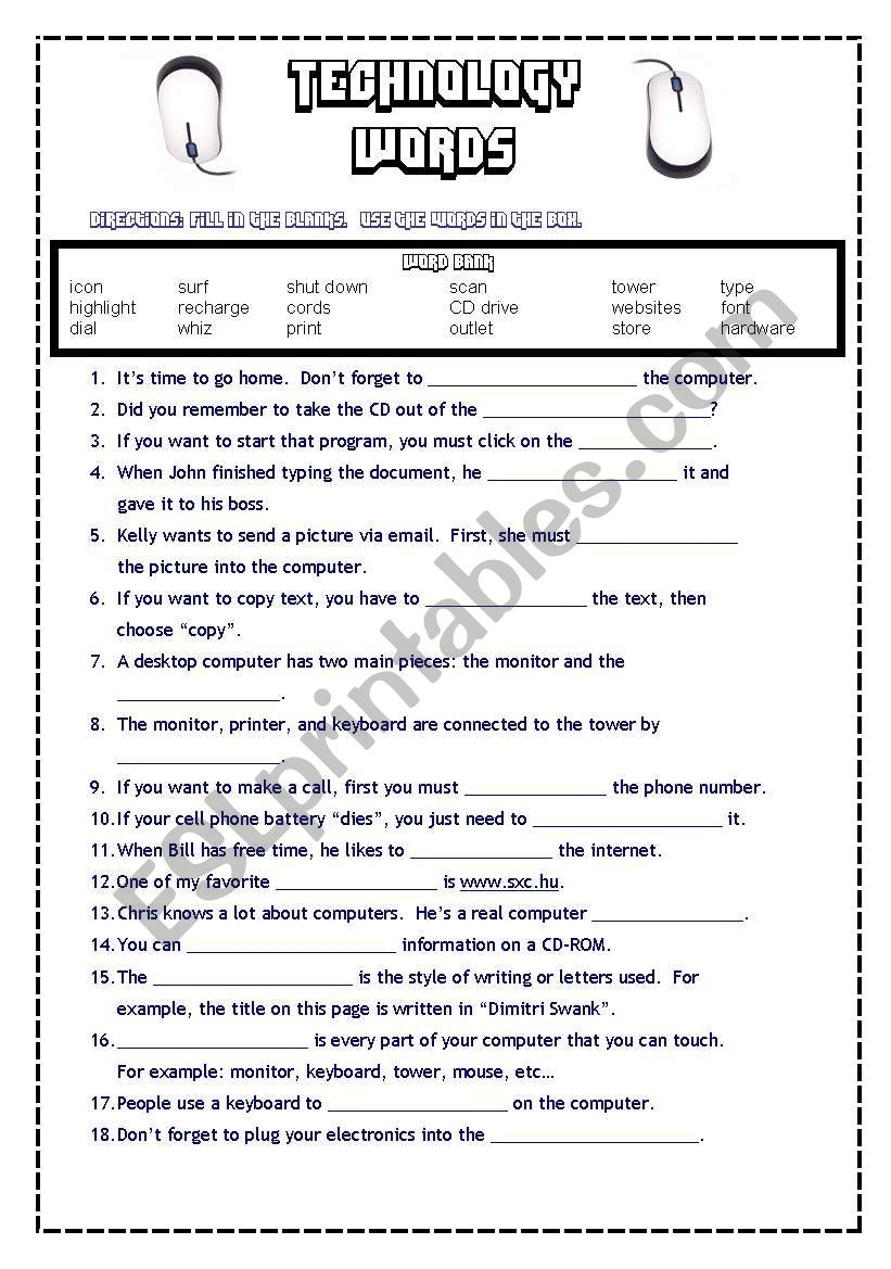 Technology Words ESL Worksheet By Cornerstone UA Technology Words ESL Worksheet By Cornerstone UA