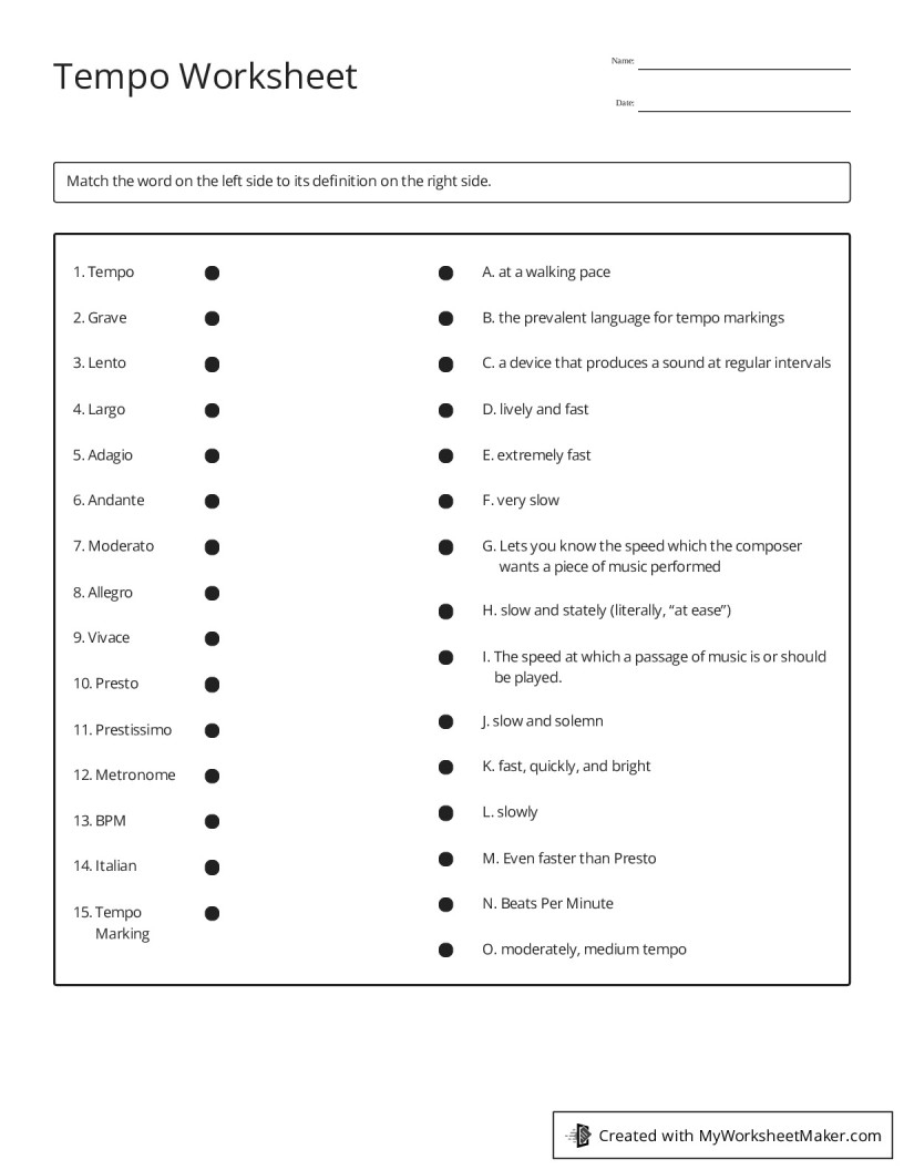 Tempo Worksheet My Worksheet Maker Create Your Own Worksheets