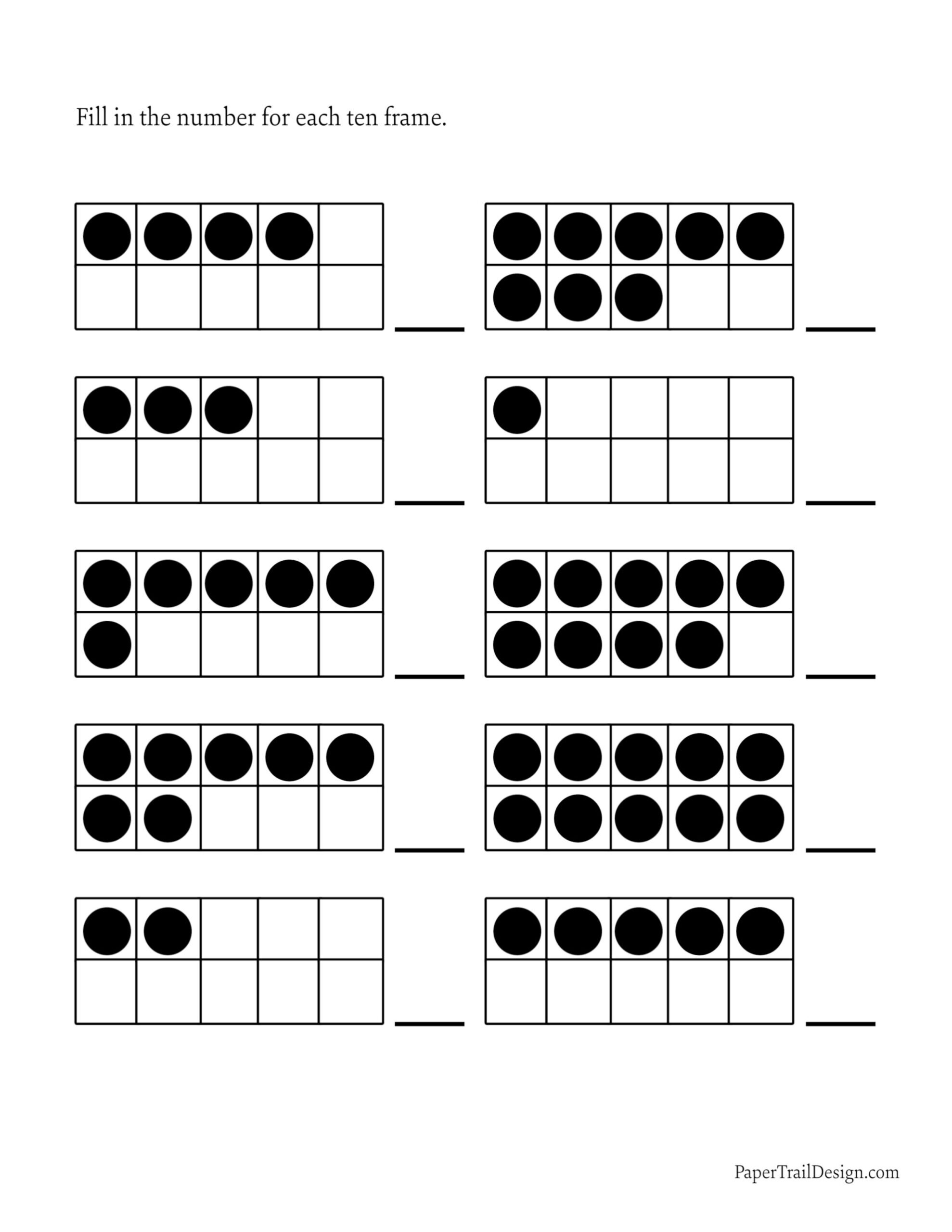 Free Math Kindergarten Ten Frame Worksheets