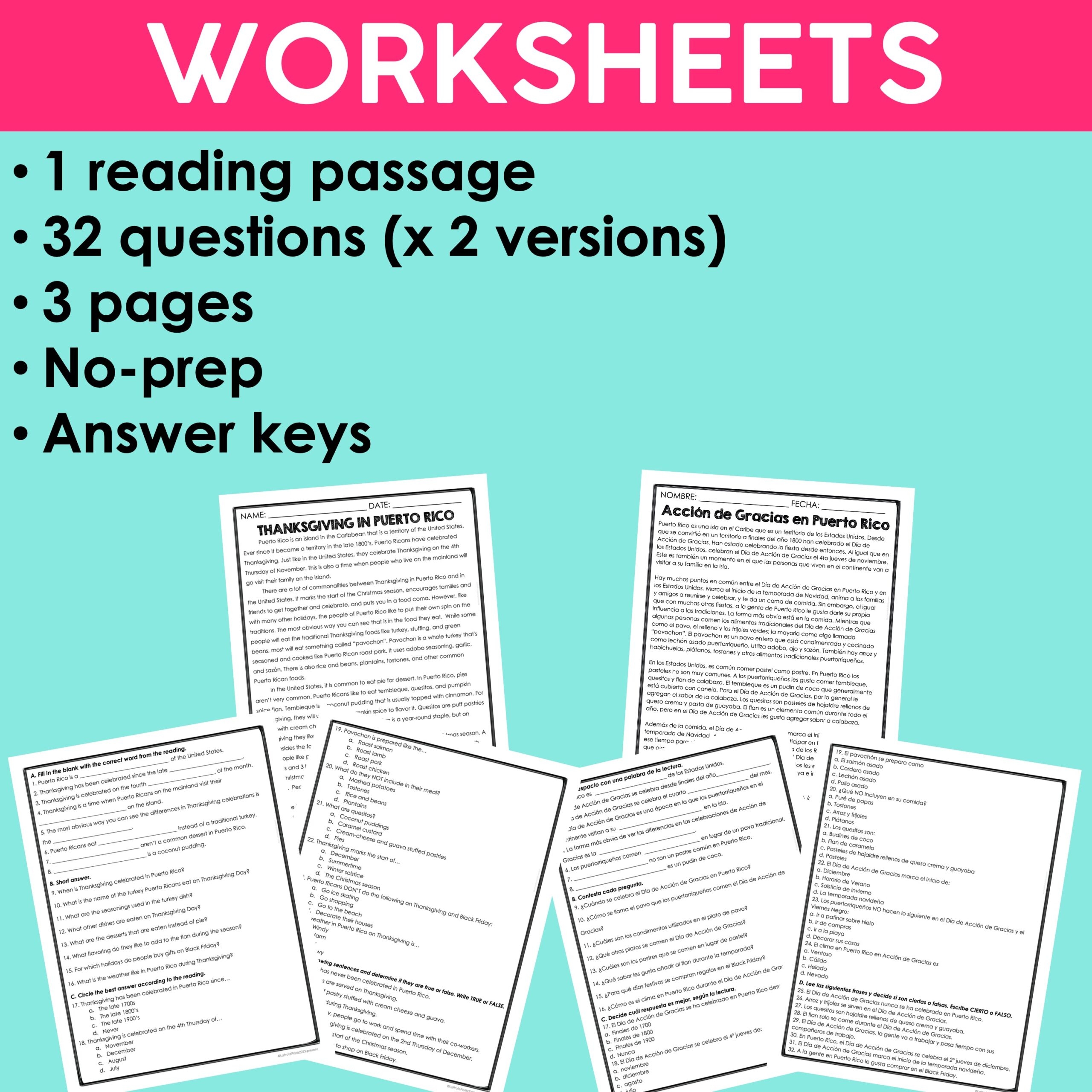 Thanksgiving In Puerto Rico Reading Activities Spanish Sub Plans Thanksgiving In Puerto Rico Reading Activities Spanish Sub Plans