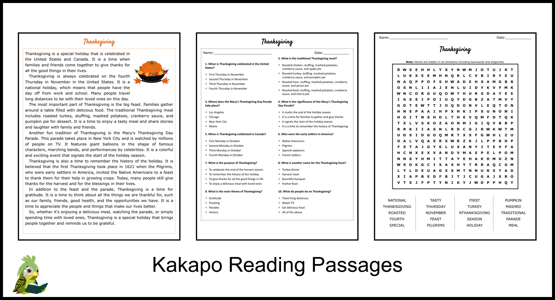 Thanksgiving Reading Comprehension And Word Search Teaching Resources Thanksgiving Reading Comprehension And Word Search Teaching Resources