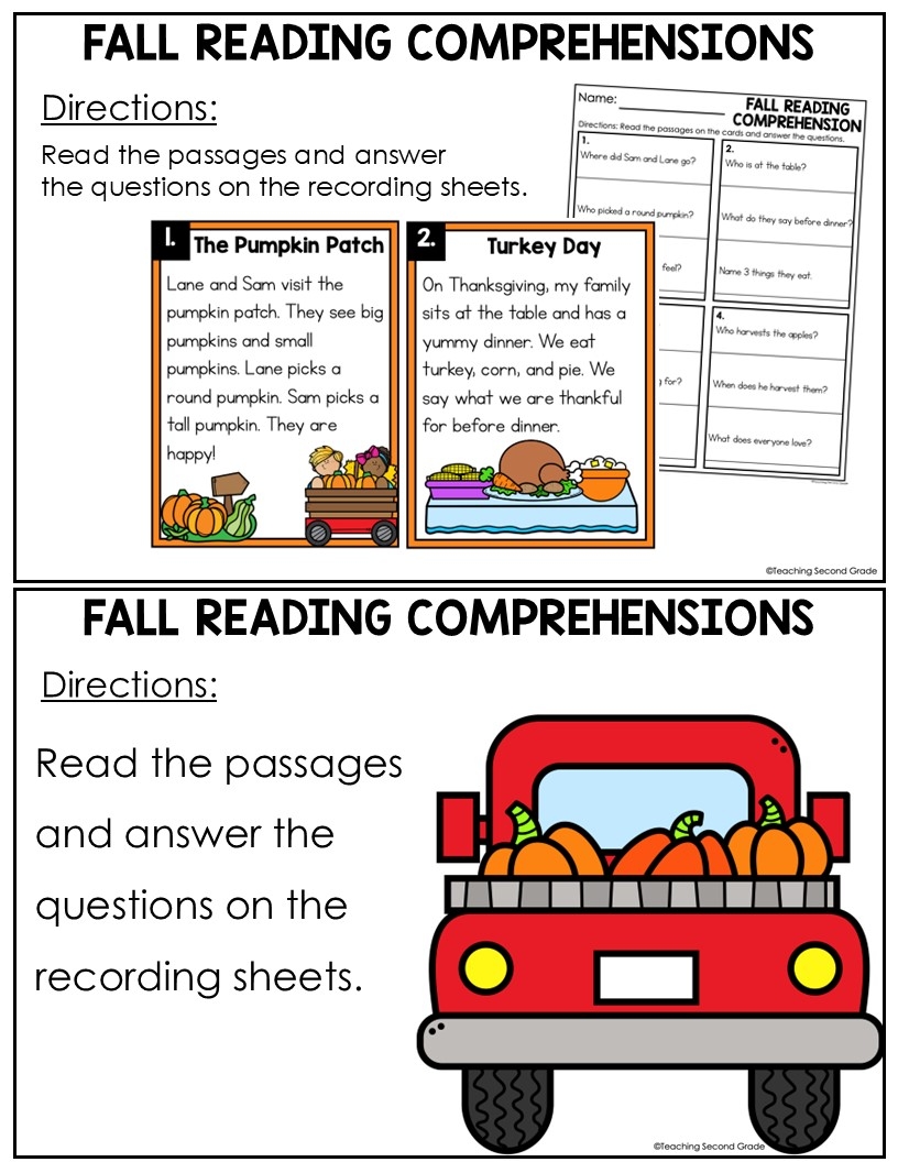 Thanksgiving Reading Comprehension Center For 1st And 2nd Grade 