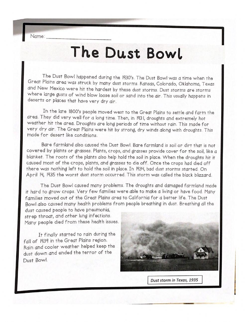 The Dust Bowl Timeline Online Exercise For Live Worksheets 