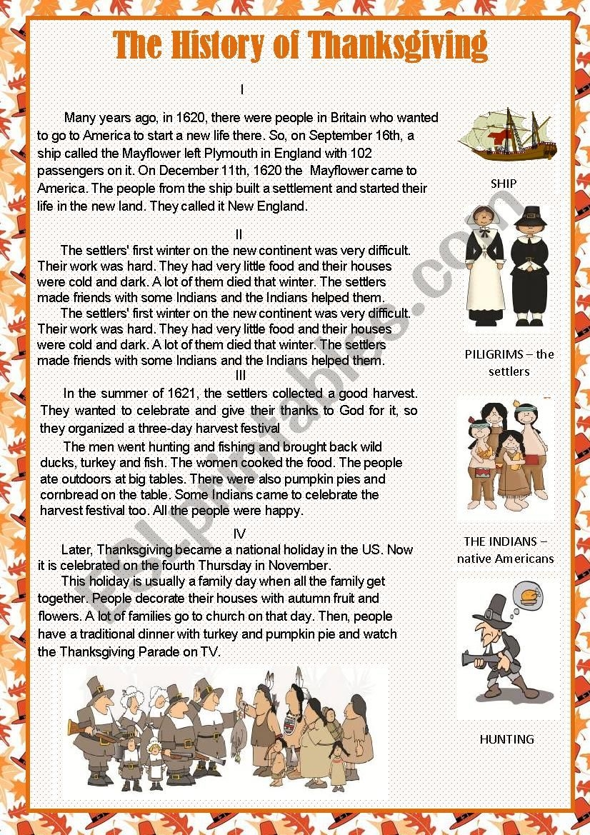The History Of Thanksgiving ESL Worksheet By Lediti
