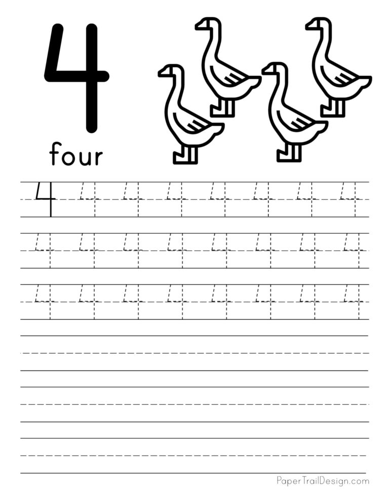 The Number 4 four K5 Learning Worksheets Library