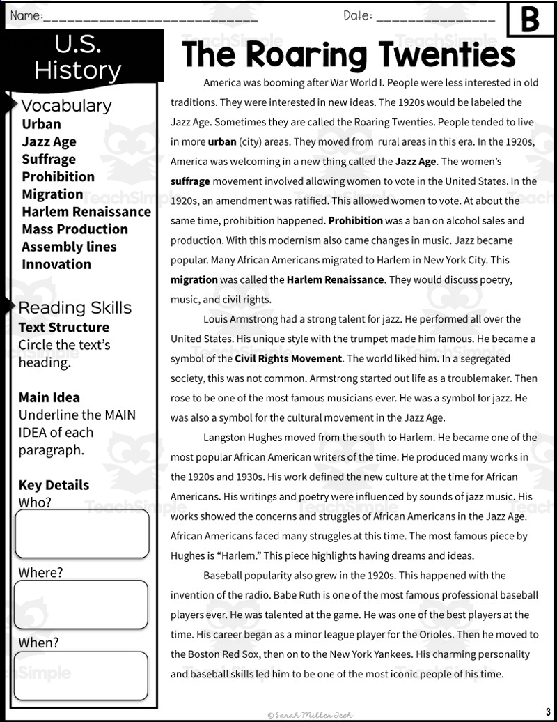 Roaring Twenties Reading Comprehension Worksheets Pdf Roaring Twenties Reading Comprehension Worksheets Pdf