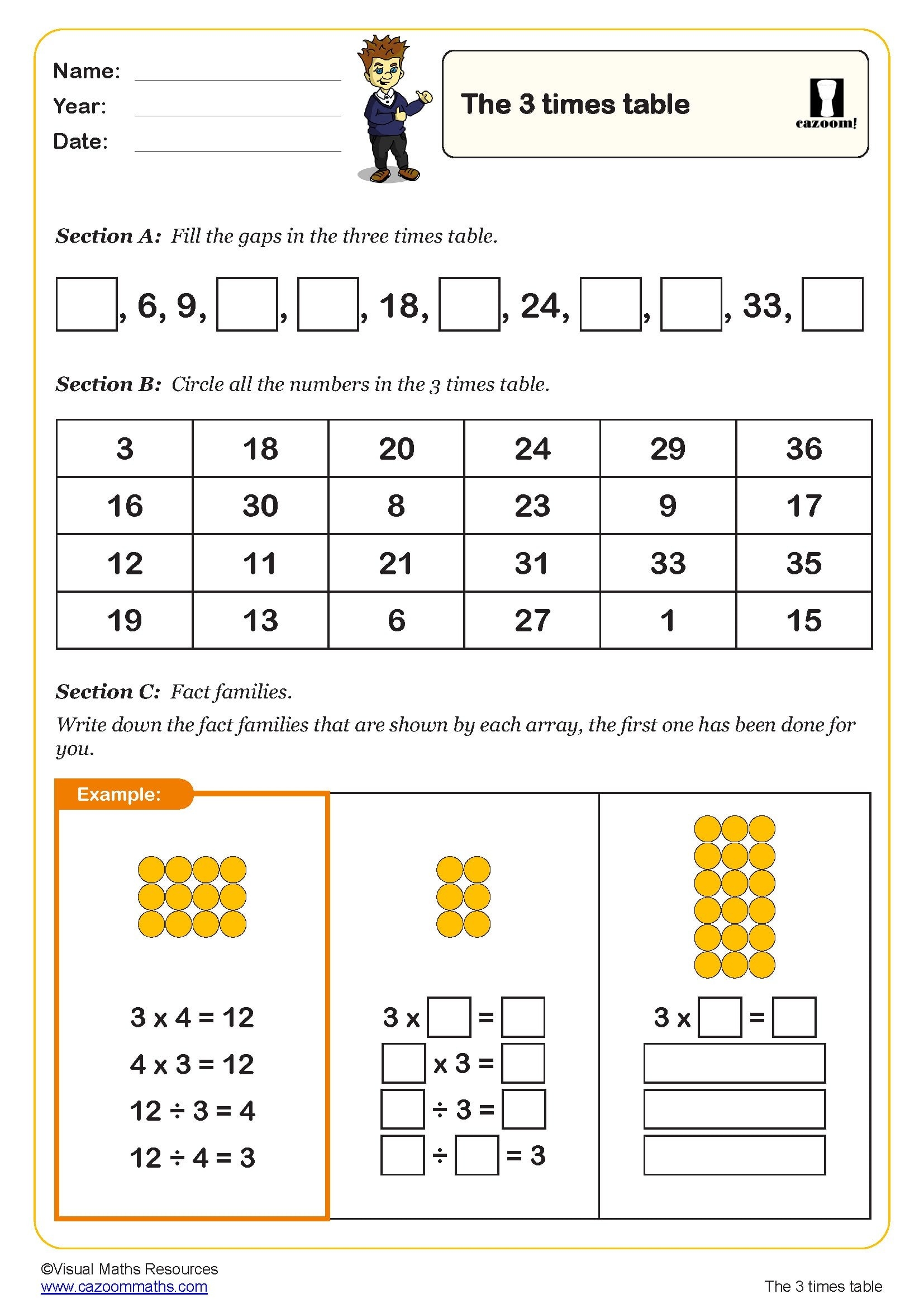 Free Printable 3 Times Tables Worksheets