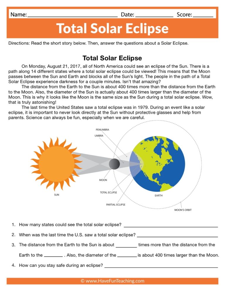 Total Solar Eclipse Worksheet Have Fun Teaching