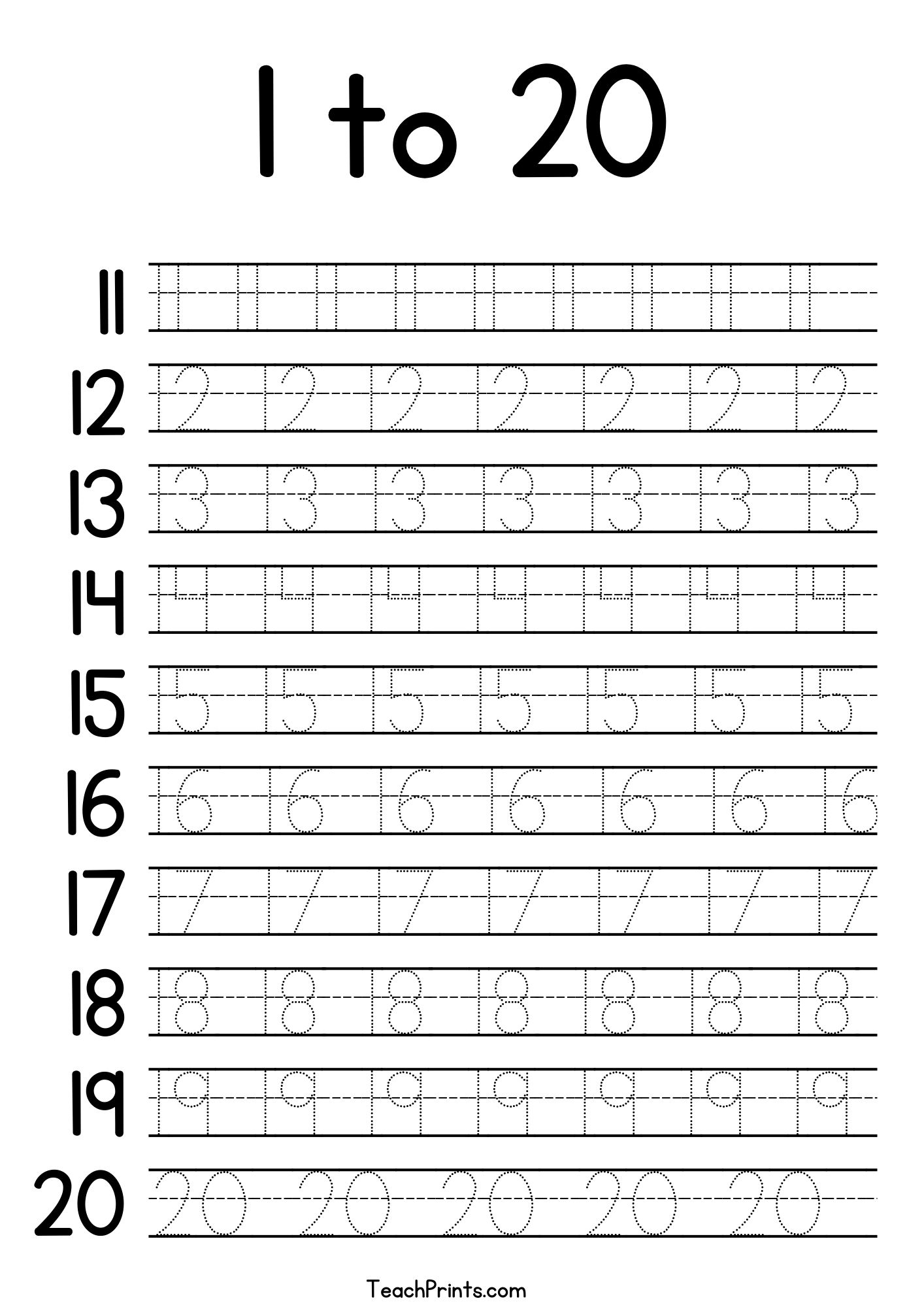 Tracing Numbers 1 20 Worksheets Free Printable Pdfs Teach Prints Tracing Numbers 1 20 Worksheets Free Printable Pdfs Teach Prints