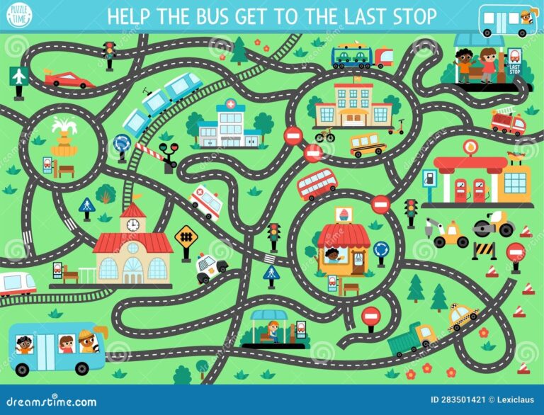 Transportation Maze For Kids With City Landscape Cars Passengers Places Urban Transport Preschool Printable Activity Stock Vector Illustration Of Seek Vector 283501421