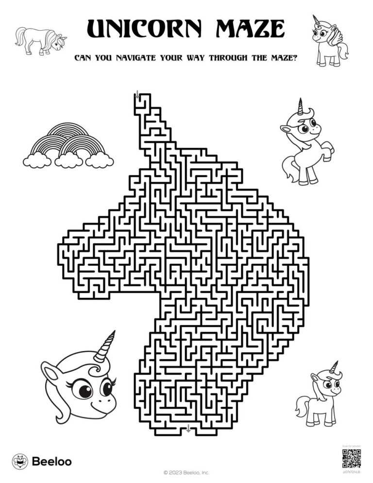 Unicorn themed Mazes Beeloo Printable Crafts And Activities For Kids