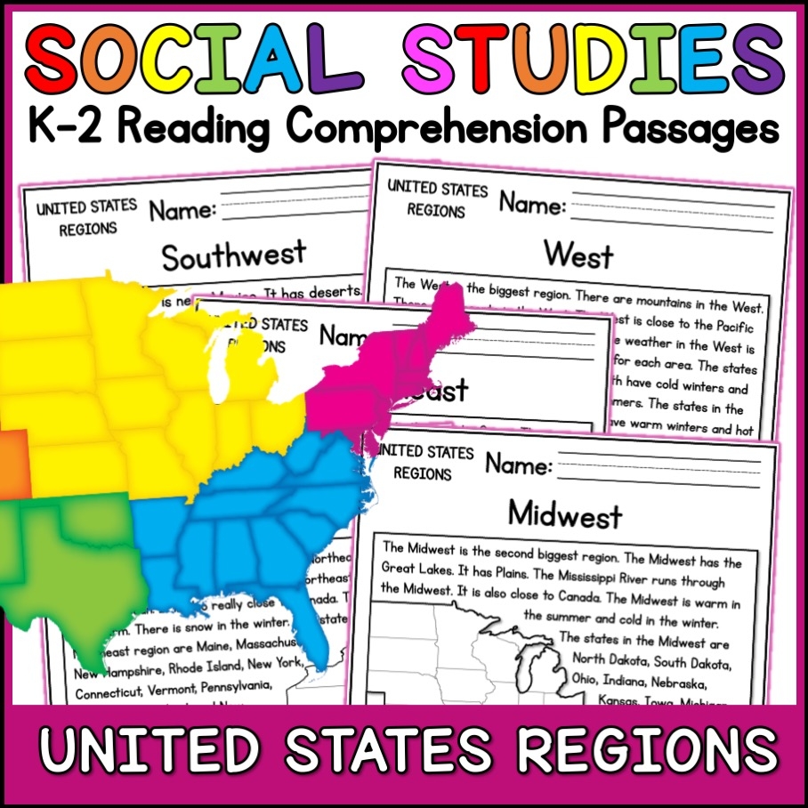 United States Regions Reading Comprehension Passages K 2 Made By Teachers