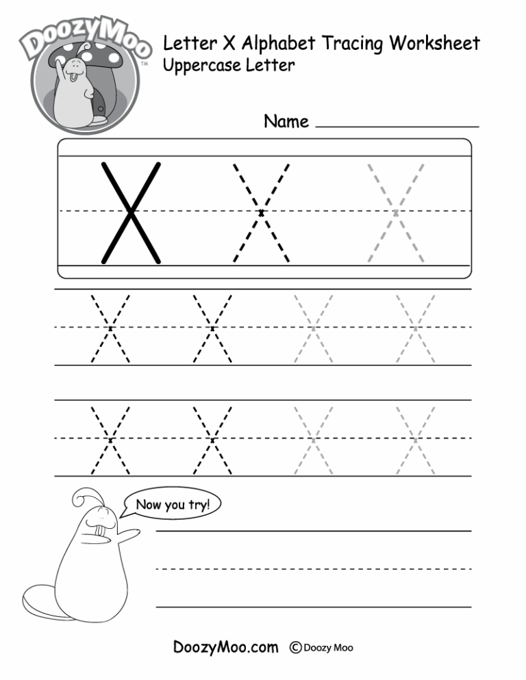 Uppercase Letter X Tracing Worksheet Doozy Moo