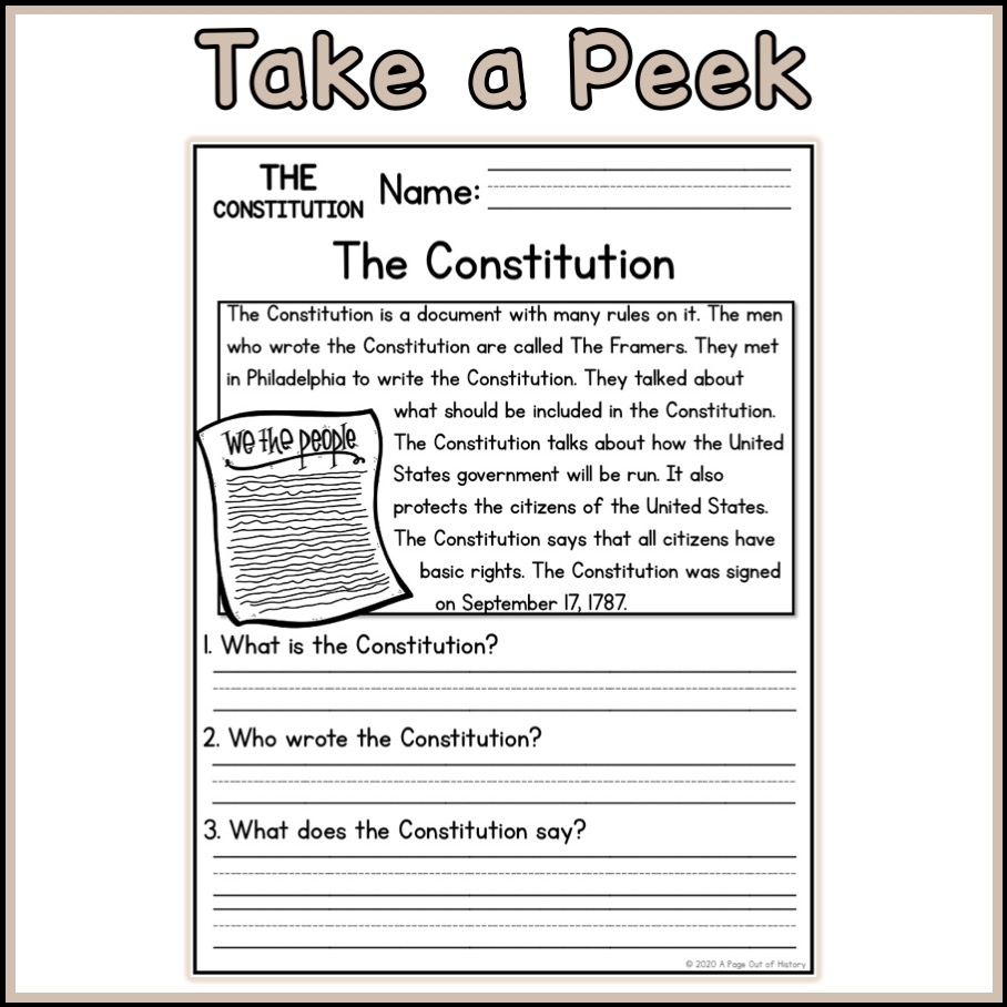 US Constitution Social Studies Reading Comprehension Passages K 2 Classful US Constitution Social Studies Reading Comprehension Passages K 2 Classful