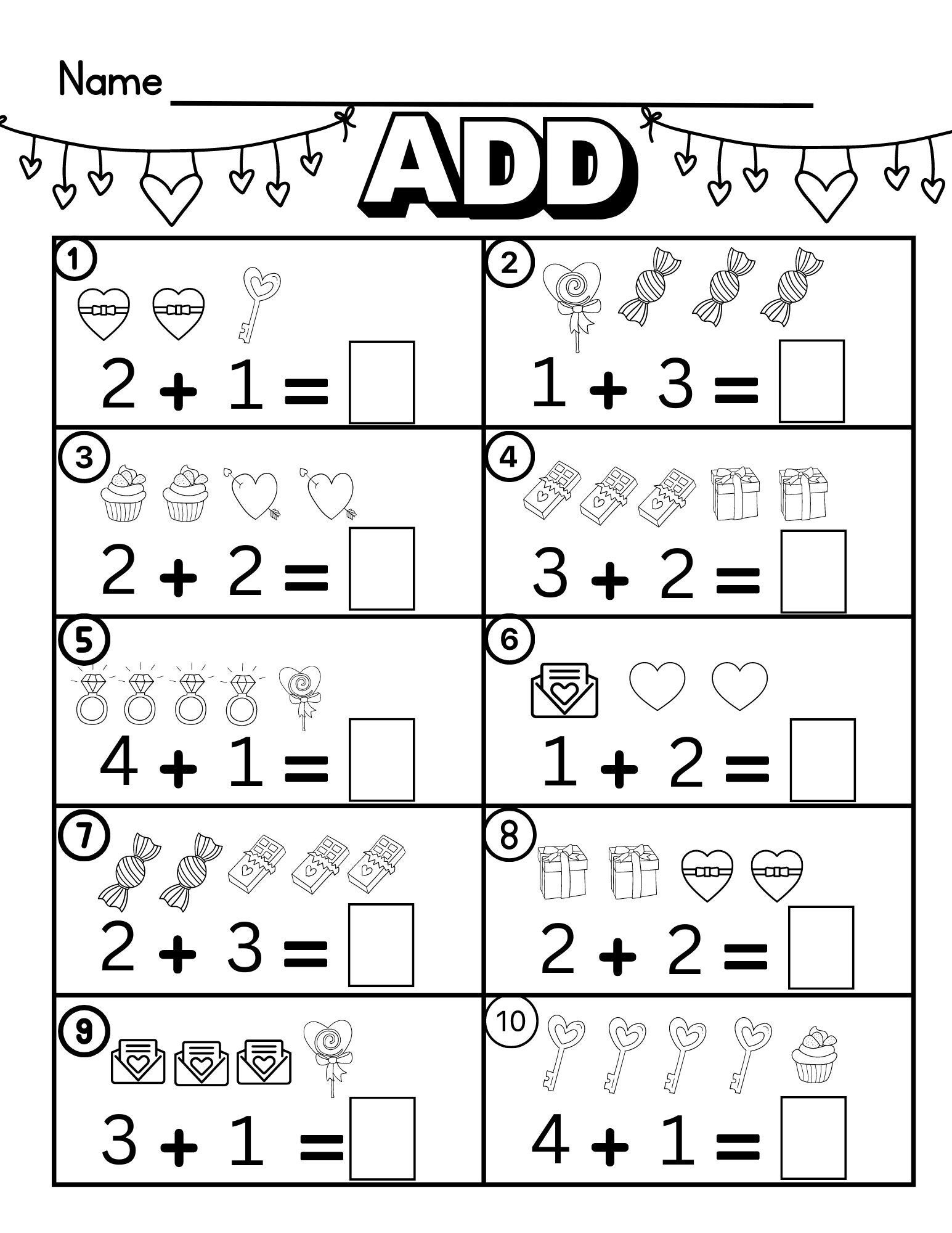 Valentine Preschool Math Printables