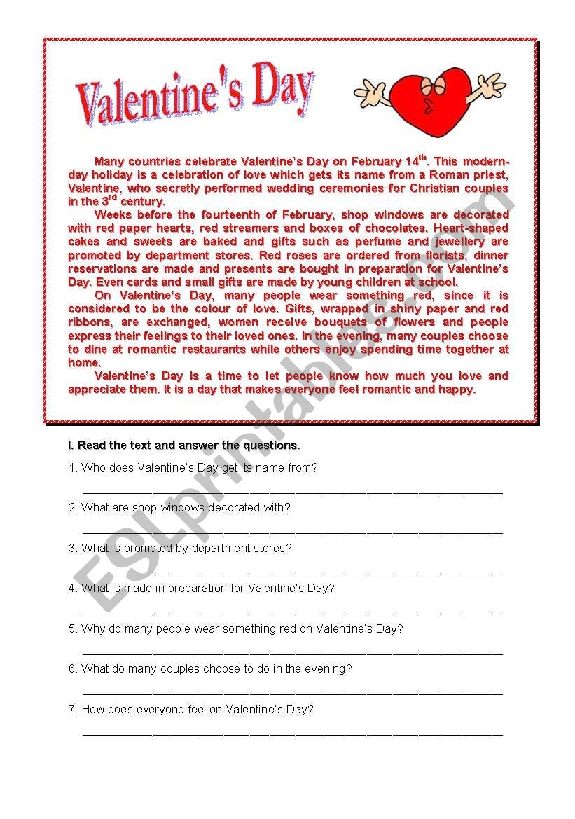 Valentine s Day Reading Passive Voice Practice ESL Worksheet By Intra