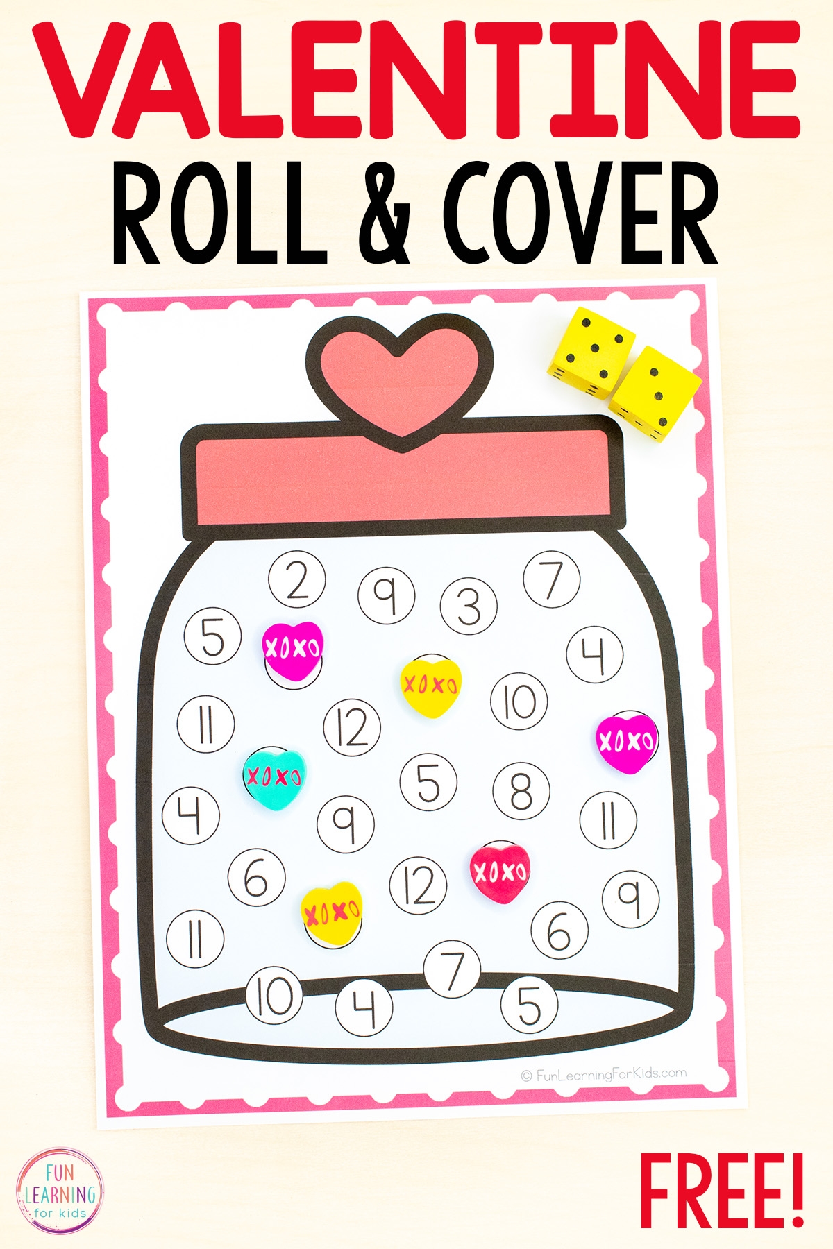Valentine s Day Roll And Cover The Number Free Printable Valentine s Day Roll And Cover The Number Free Printable