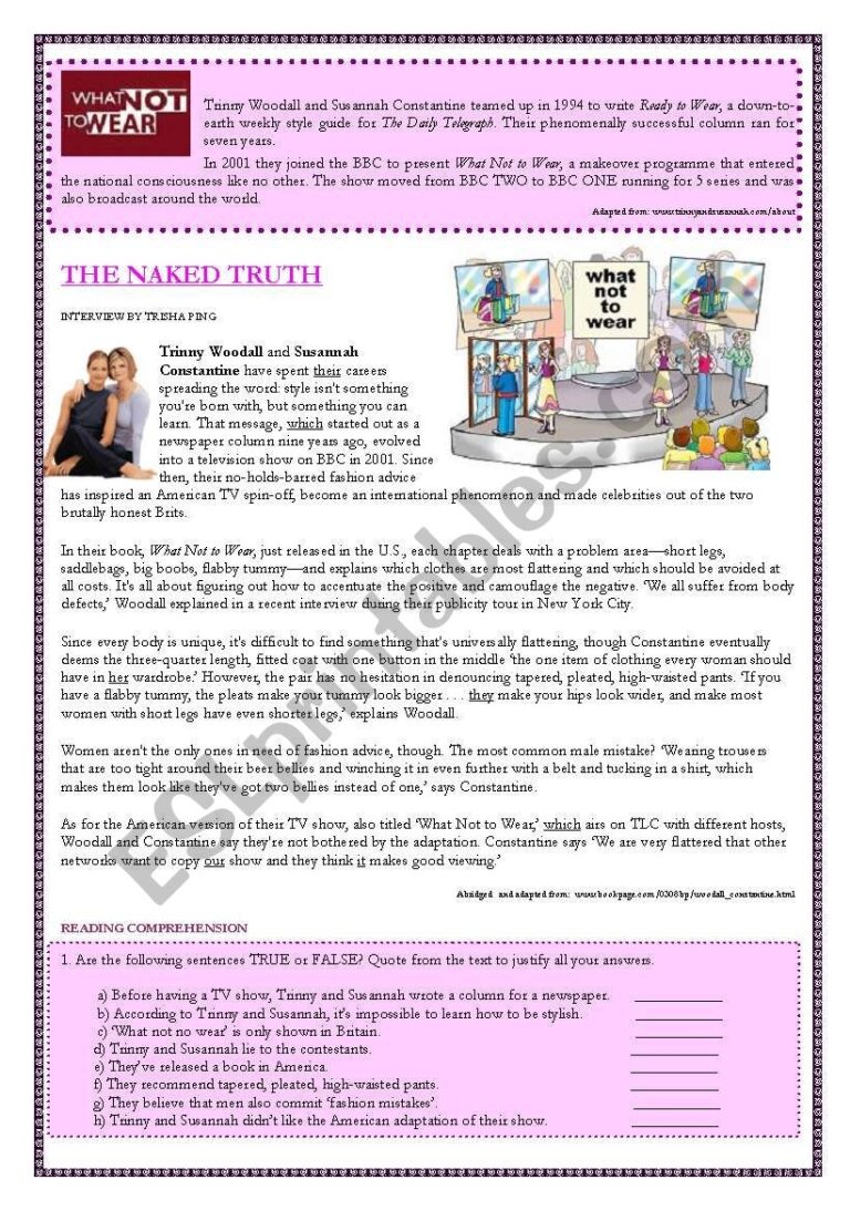 WHAT NOT TO WEAR Reading Comprehension Grammar ESL Worksheet By Elisabeteguerreiro